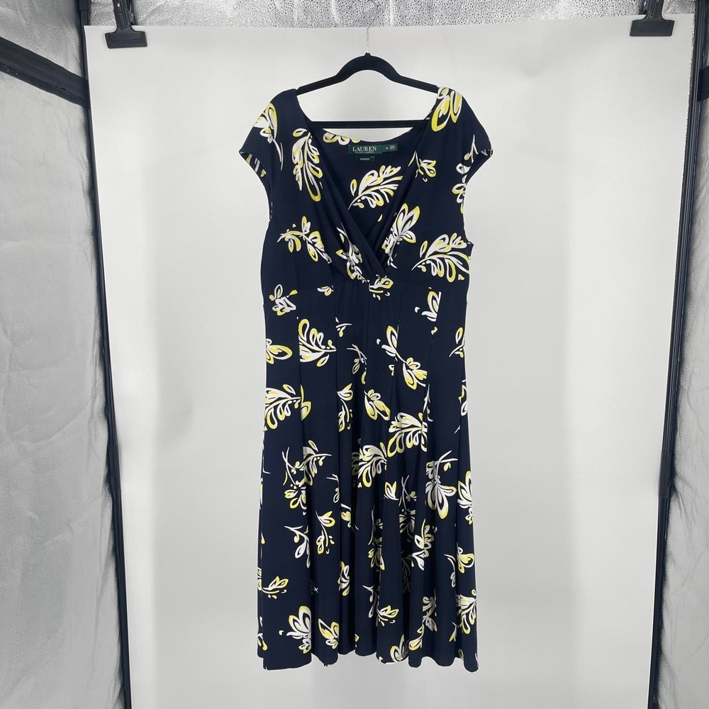Ralph Lauren Women's Floral Midi Dress 12 L Artsy V Neck Event Wedding Travel